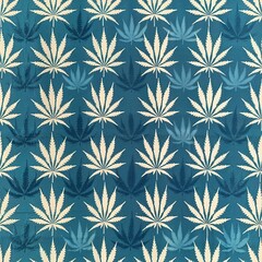 Wall Mural - vintage seamless pattern with marijuana leaf on blue background for fabric and textile decor