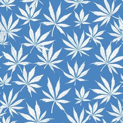 Wall Mural - vintage seamless pattern with white cannabis marijuana leaf on black background