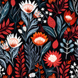 Seamless floral pattern. Batik flowers wallpaper. Vintage ethnic backdrop. Floral paisley on black background. Design for texture, fabric, clothing, wrapping
