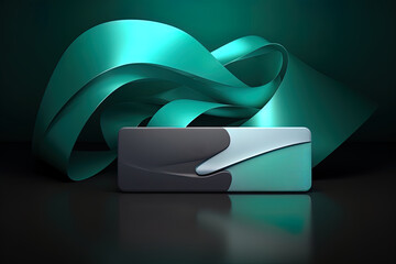 Wall Mural - A blue ribbon is wrapped around a green and black card