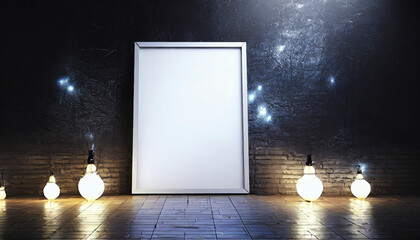 White poster on floor with blank frame mockup for you design. Layout mockup good use for your design preview.