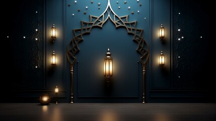 Canvas Print - 3D rendering of a Ramadan Kareem background with Arabic lanterns