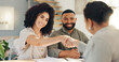 © Wesley/peopleimages.com - Handshake, meeting and couple with real estate agent for buying new home, house or property. Happy, deal and young man and woman shaking hands for apartment or building purchase with realtor.