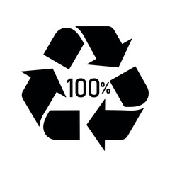 Wall Mural - 100 percent recycled material sign, bio matter organic material recycling symbol one hundred percent, black filled vector element