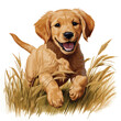 A playful puppy bounding through a field of tall grass