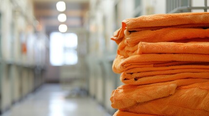 Wall Mural - folded orange towels for prisoners