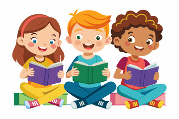 Canvas Print - kids with books vector art illustration