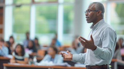 Canvas Print - Male teacher engaging with a classroom of diverse students