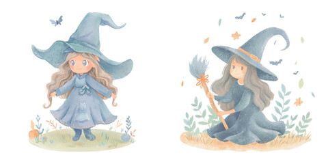 Wall Mural - cute witch watercolour vector illustration