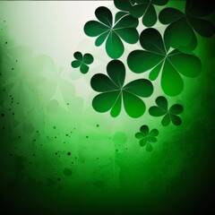 Wall Mural - Green background, banner with clovers, space for your own content. Green four-leaf clover symbol of St. Patrick's Day.