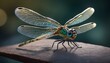 A tiny, shimmering creature resembling a miniature dragonfly, its translucent wings adorned with intricate patterns that refract light in a mesmerizing display.