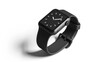 Modern black smart watch with black strap on white background. AI generated image