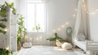 A whimsical nursery corner with fairy lights, plants, and plush toys to create a dreamy and comfortable atmosphere