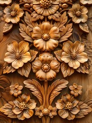 Wall Mural - Abstract background of carved wood art pattern