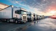 © yusufadi - Close up fleet of trucks parked in front of warehouse to delivering factory goods. AI generated