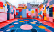 Colorful Pop Art Basketball Court with Geometric Shapes and Patterns