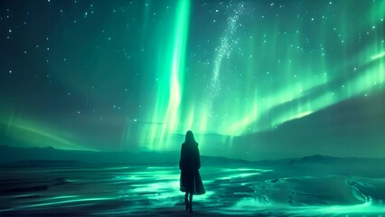 night sky harmony: ethereal woman embracing northern lights,generative ai