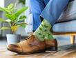 Concepto de hombre de negocios vistiendo unos calcetines sostenibles para el medio ambiente. 