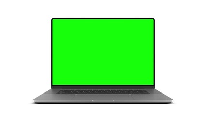 Wall Mural - Laptop with frameless screen; camera slides out when display opens. Video has green screen, luma matte mask, and screen tracking layer. 60fps 4K UHD