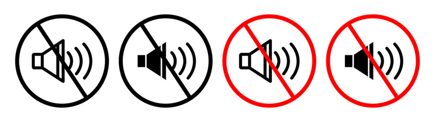 Wall Mural - Sound Limitation Alert Line Icon Set. Noise Production Ban icon in outline and solid flat style.