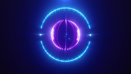 Wall Mural - Blue purple energy magic circle sphere ball of futuristic waves and lines of particles of atom energy and electricity. Abstract background. Video in high quality 4k, motion design