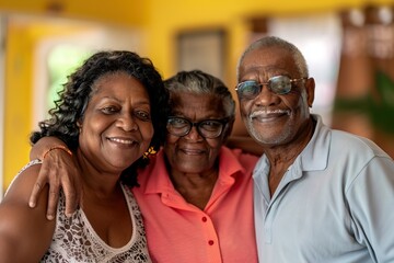 Wall Mural - Three older people are smiling and posing for a photo