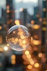 Poster - a close up of a glass ball with lights in the background