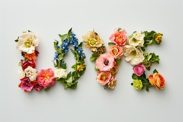 Poster - The image is a beautiful arrangement of flowers that spell out the word 