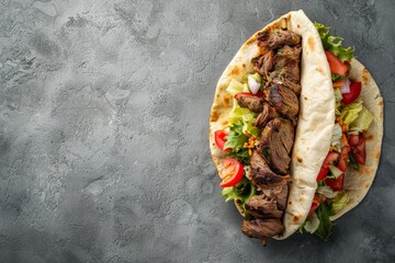 Wall Mural - A taco filled with seasoned meat, crisp lettuce, and fresh tomatoes on a plate