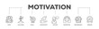 Motivation infographic icon flow process which consists of goal, vision, admire, support, teamwork, mentor, performance, and success icon live stroke and easy to edit 