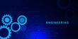 © Alfan Subekti - Engineering concept with gear wheel and electronic circuit board. Hi-tech digital technology and communication on blue background.