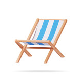 Fototapeta Pokój dzieciecy - 3D Wooden Chaise Lounge Isolated. Render Sun Lounger, Deckchair, Sunbed, Beach Chair. Wood Striped Deck for Sunbathing on Vacation. Vector Illustration