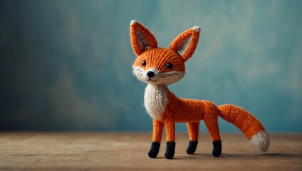 Wall Mural - Cute red fox crochet toy layout card.