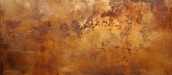 Poster - A detailed view of a weathered rusty metal surface with a brown hue, resembling the texture of aged hardwood flooring. An artful pattern of amber tones creates a natural landscape