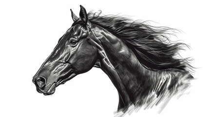 Naklejka na meble Portrait of a black horse on a white background