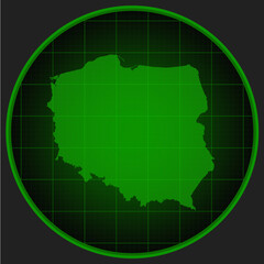 Vector map Poland on the radar screen