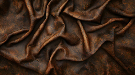 Wall Mural - An exquisite image highlighting the dark brown fabric with a metallic sheen and wrinkled texture