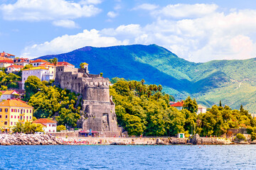 Wall Mural - Herceg Novi town, Kotor bay, streets of Herzeg Novi, Montenegro, with old town scenery, church, Forte Mare fortress, Adriatic sea coast in a sunny day