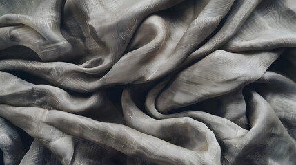 Wall Mural - A high-resolution image emphasizing the delicate folds and soft texture of a silver textile