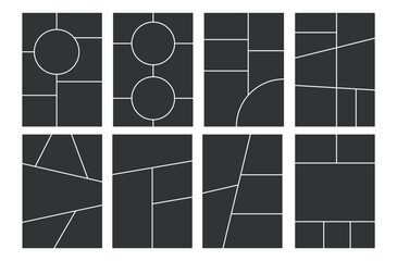 Wall Mural - grid template for photo collage. vector mood board. page with frames. simple layout mosiac with roun