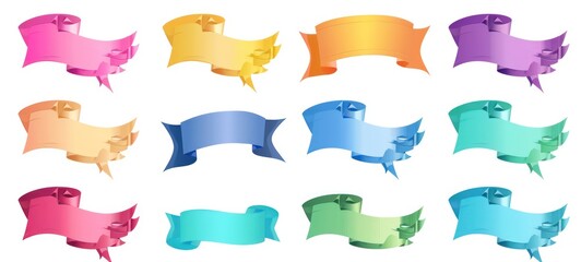 Set of ten multicolor ribbons and banners for web design. Great design element isolated on white background. illustration.