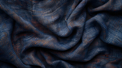 Poster - A detailed close-up of a navy blue fabric with orange accents revealing intricate patterns