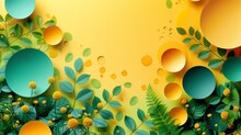 A Picture Of A Yellow And Green Background With Lots Of Leaves And Yellow Balls In The Middle Of The Image.