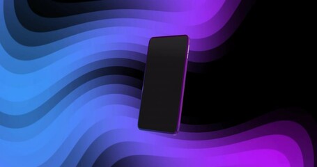 Canvas Print - Animation of smartphone over blue and purple shapes on black background