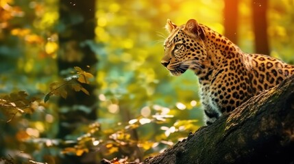 Wall Mural - wild leopard in the forest