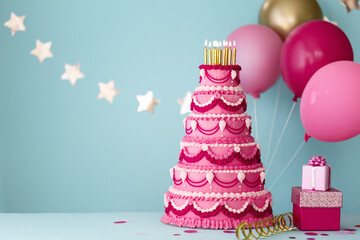 Canvas Print - Elaborate tiered birthday cake for a birthday party