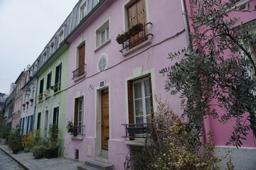 Wall Mural - colorful buildings in a small neighborhood in downtown paris, france