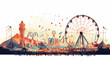 Flat vector scene A bustling amusement park with ro
