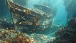 Underwater shipwreck with fish