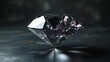 This is a 3D rendering of a diamond on a dark background. The diamond is cut in a brilliant style and has a round shape.